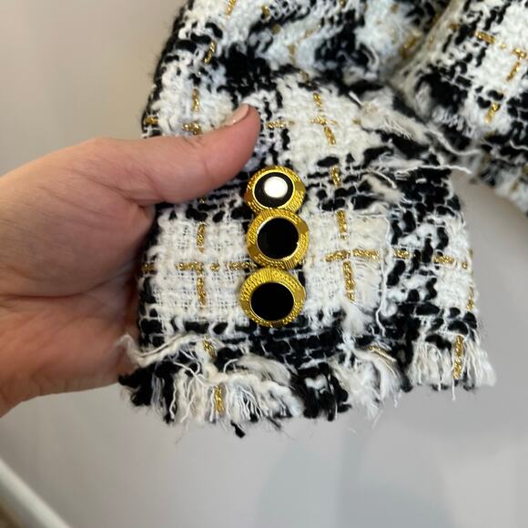 House of Harlow 1960 Twee Black White Gold Tweed Jacket Size Small - Picture 7 of 10